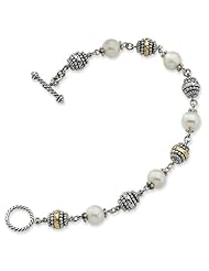 Silver w/ 14k Yellow Gold 8-8.5mm Freshwater Cultured Pearl 8in Long Bracelet