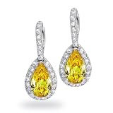 Bling Jewelry Pave Clear CZ Citrine Yellow Color Teardrop Dangle Earrings
