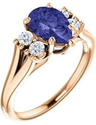 18K Rose Gold 9.00x6.00mm Pear Cut Tanzanite and Diamond Ring -- LIFETIME WARRANTY