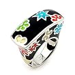 Black With Multi-Color Designo Rectangle Ring