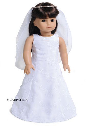 First Communion White Dress - Veil and Siler Tiara with Diamonds ~ Fits 18