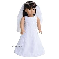 First Communion White Floral Chiffon Dress with Veil and Tiara, Fits 18 American Girl Dolls