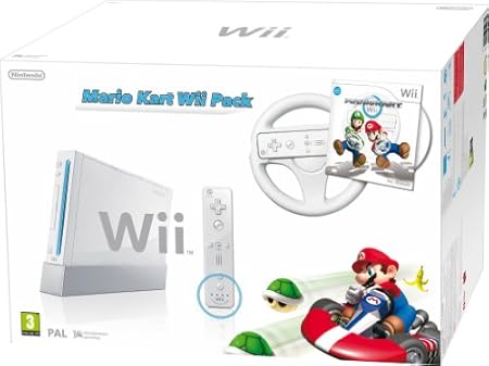 Nintendo Wii (White) with Mario Kart: Includes White Wii Wheel and Wii Remote Plus