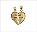 14k Yellow Gold, Sharing Split Heart Pendant Charm with Best Friends 22mm Wide