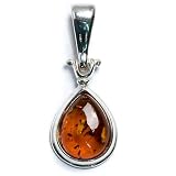 Certified Genuine Honey Amber and Sterling Silver Tear Drop Pendant