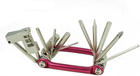 11 in 1 Protable Bike Tool Kit with Wrenchs, Screwers, Chain Brute and T25 Torx Bit Colored Red