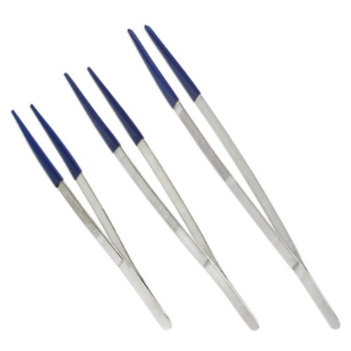 3pc Large Industrial Stainless Steel Tweezers Forceps PVC Tips