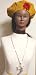 Hand Crocheted Gold Color Rayon Cotton Gimp Donna Klein Beret Trimmed with Crocheted Red Gimp Rosette for Women and Teens Offered in Combination with Sterling Silver Long Chain Necklace with Throwing Basket Ball Pendant
