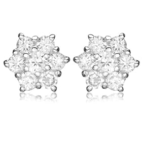Silver Cubic Zirconia Cluster Stud Earrings