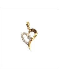 14k Yellow Gold, Heart Pendant Charm Lab Created Gems 12mm Wide