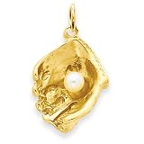 14k Baseball Glove With Cultured Pearl Ball Charm