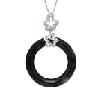 SAVE $51.01 - Sterling Silver Charcoal Jade and Diamond Circle Pendant on Chain, 18" $47.99