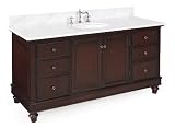 Bella 60-inch Bathroom Vanity (White/Chocolate), Includes Cabinet with Marble Countertop, Single Ceramic Sink, and Chrome Faucet