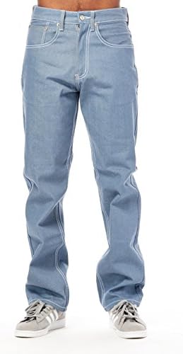 Mens Guys Stitched HipHop Look Resistant Raw Denim Jeans Pants D1000 (50/32, Light Blue)