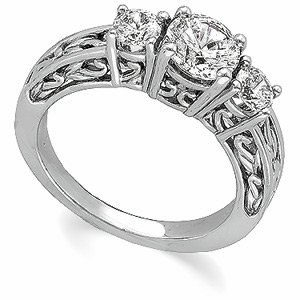 14K White Gold Diamond Three-Stone Anniversary Band - 1.25 Ct.
