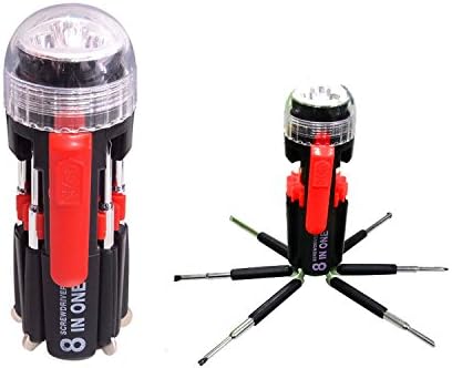 LB1 High Performance New 8 in 1 Plastic Housing 3 LED Torch Slotted Round Bit Multi Screwdriver