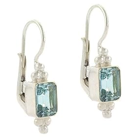 Buy Sterling Silver Genuine Blue Topaz Stone Bali Emerald cut Lever Back LeverBack Earrings by SilverSpeck.com