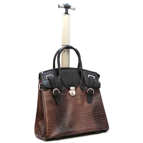 Black Brown Alligator Crocodile Rolling Laptop Bag Briefcase Carry All