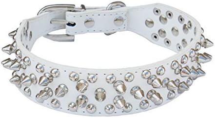 Walma for Neck 16.93"-19.69" Spiked Studded Leather Pet Dog Collar Spike Pitbull (White)