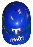 2011 World Series Michael Young Autographed Custom Blue Texas Rangers Photo Batting Helmet, Proof Photo of Michael Signing for Us.