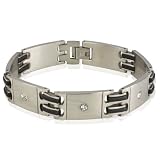 Men's Stainless Steel 14mm Cubic Zirconia Rubber Link Bracelet 8.5"