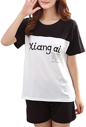 MyFav Women's Letter Printed Casual Pajamas two piece Sleepwear Nighty Shorts
