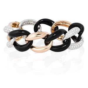 Diamond 18k Two Tone Gold and Black Onyx Link Bracelet