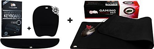 CushionCare Premium Wrist Rest Pad Platinum Box Color + Extra Large Black Gaming Mouse Mat Pad (Red) - New and Improved Shape Provides Comfort and Support to Hands - With Complementary Gaming Mouse