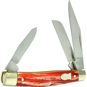 Schrade 34RM Old Timer Stockman Pocket Knife with Sheep Foot, and Pen Blades, Red Marble... by 