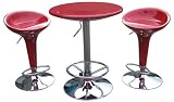 3pc Adjustable Pub Table and Stools Set in Red