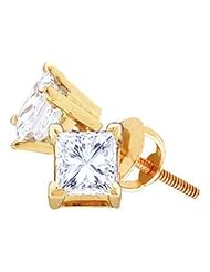 1 cttw 14k Yellow Gold Diamond Mens Square Stud Earrings (Real Diamonds: 1 cttw)