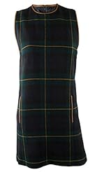 Leather/Viscose/Wool Sleeveless Plaid Print Shift  Dress
