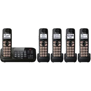 Panasonic KX-TG4745B DECT 6.0 Cordless Phone with Answering System, Black, 5 Handsets $100.98