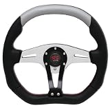 UNIVERSAL STEERING WHEEL BLACK/SILVER CENTER RED STITCH