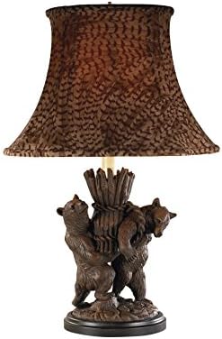 LodgeandCabins Helping Bears Lamp, Brushed Wood