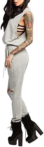 Worronland Womens Long Sleeve Crewneck Knee Slit Hole Pants Sport Jumpsuit