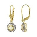 18k Gold Overlay Sterling Silver Diamond-Accent Leverback Earrings w/ Created-Opal Round Drop