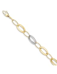 14k Two-tone Polished and Textured Hollow w/ ext. Bracelet Length 7.75"
