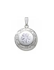 14K White Gold Cremation and Hair Locket w/ Diamond Center 3/4 inch x 3/4 in Solid 14K White Gold
