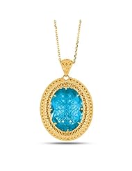 Mesh Style Pendant With Blue Topaz In 14K Gold - 18" Chain