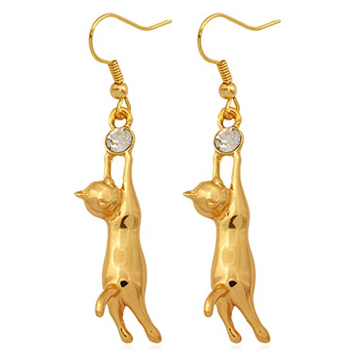 U7 Cute Cat Ear Jewelry Women 18K Gold/Platinum Plated Drop Earrings With Rhinestone