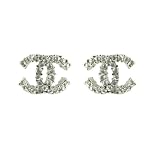 Sterling Silver Plate Double CC Logo Earrings With Crystals By KurtzyTM