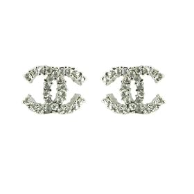 Sterling Silver Plate Double CC Logo Earrings With Crystals By KurtzyTM