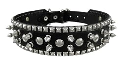 22 Inch Black Leather Spiked / Studded Dog Collar - M