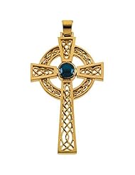 14K Yellow Gold Lab Created Star Sapphire Cross Pendant - 52.75x32.25mm -- LIFETIME WARRANTY