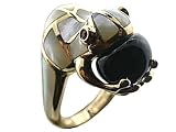White Mother Of Pearl and Onyx Amphibious Grasp Ring, 14k Gold