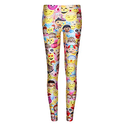 Women’s Hot Phone Smilies Face Happy Angry Sad Joyous Print Thin Stretch Leggings Ankle Length Tights