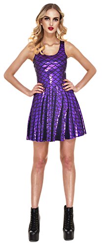 Jescakoo Women's Shiny Mermaid Sleeveless Short Tank Dresses