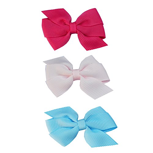 Toddler Wispy Clippy - Pinwheel Bow Hair Clip - Best No Slip Barrette for Fine Hair(Pack1-Hot Pink/Pink/Blue)