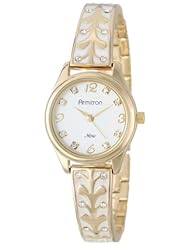 Armitron Womens 75/5164WTGP Swarovski Crystal Accented Gold-Tone White Enamel Bangle Watch